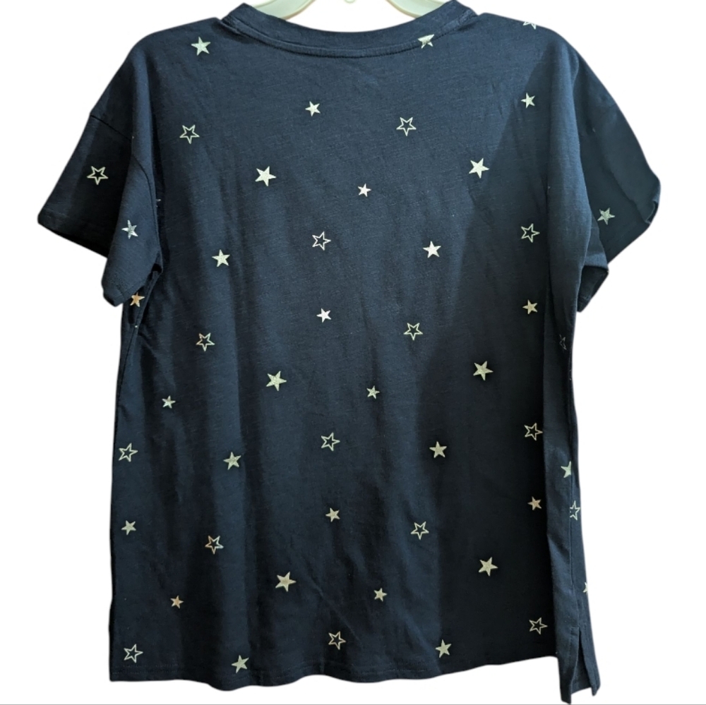 Maurices 24/7 Tee Shirt Sz Large Stars Navy Blue Crew Neck - Picture 8 of 8